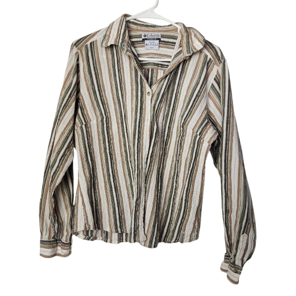 Columbia Multicolor Striped Crinkle Textured Long Sleeve Button Up Shirt Size XL